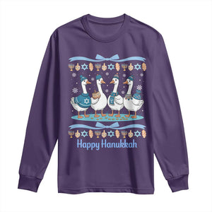 Happy Hanukkah Long Sleeve Shirt Funny Silly Goose Chanukah TS14 Purple Print Your Wear