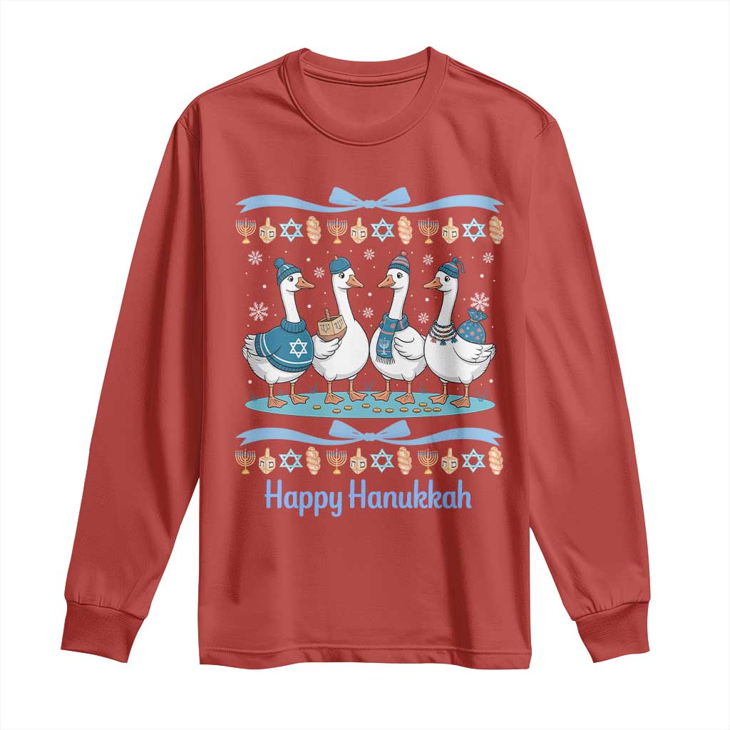 Happy Hanukkah Long Sleeve Shirt Funny Silly Goose Chanukah TS14 Red Print Your Wear