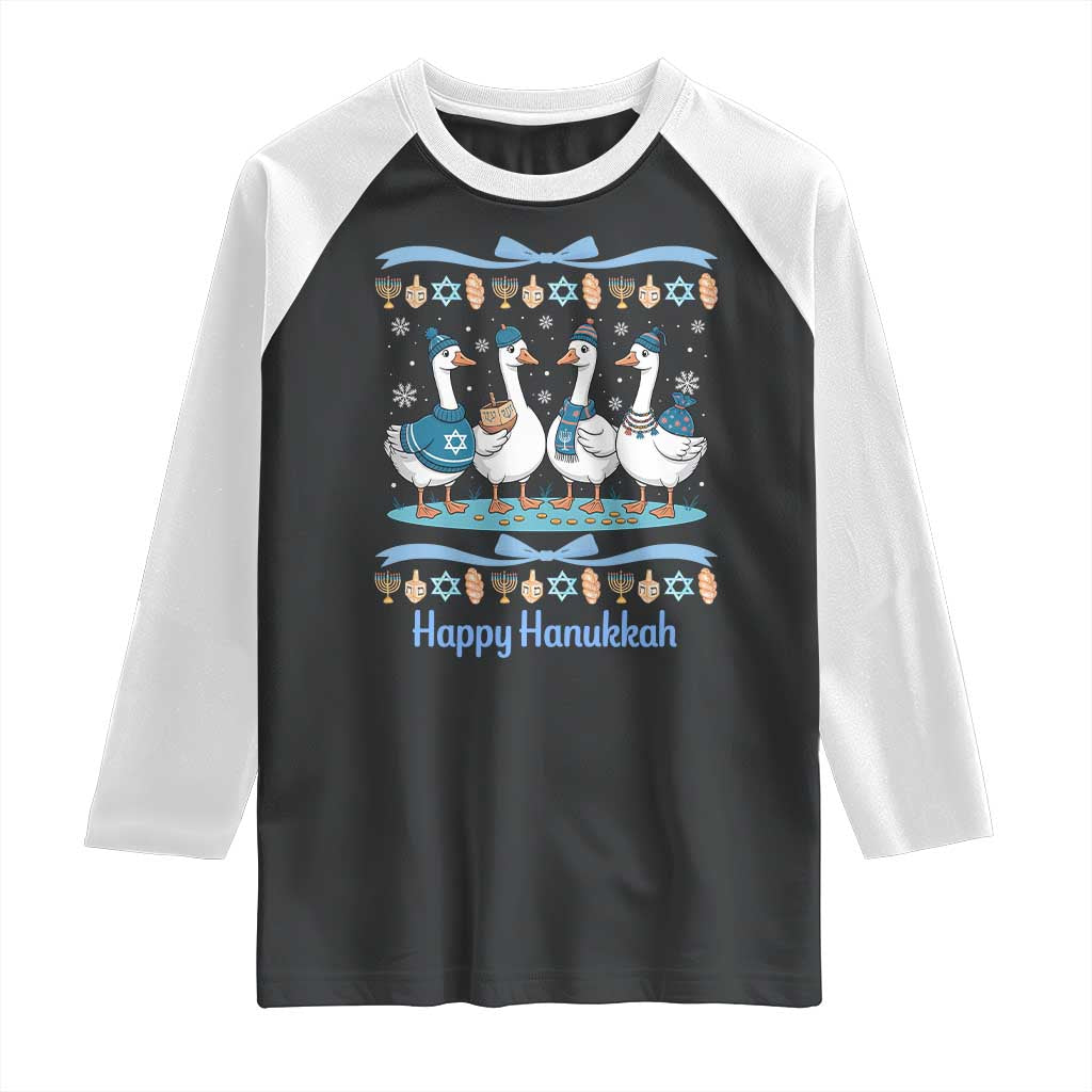 Happy Hanukkah Raglan Shirt Funny Silly Goose Chanukah TS14 Black White Print Your Wear