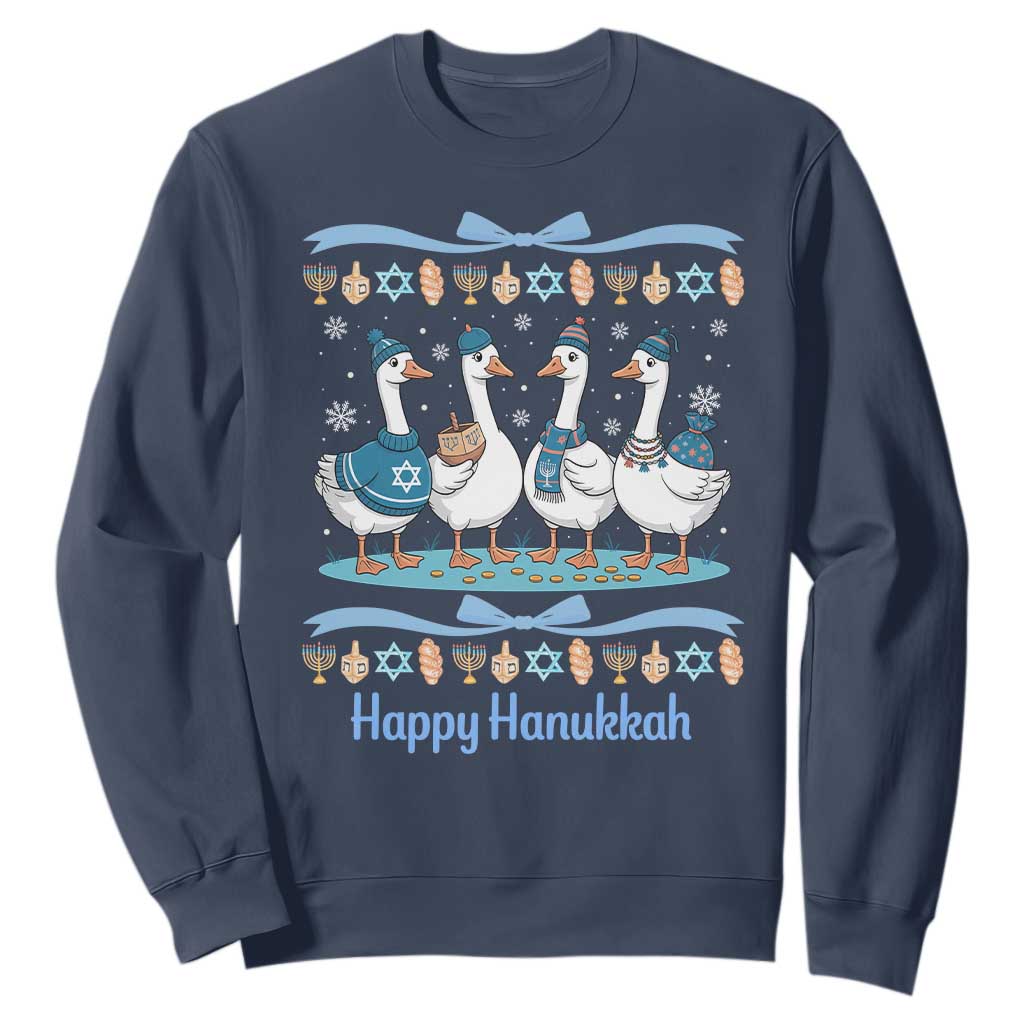 Happy Hanukkah Sweatshirt Funny Silly Goose Chanukah TS14 Navy Print Your Wear