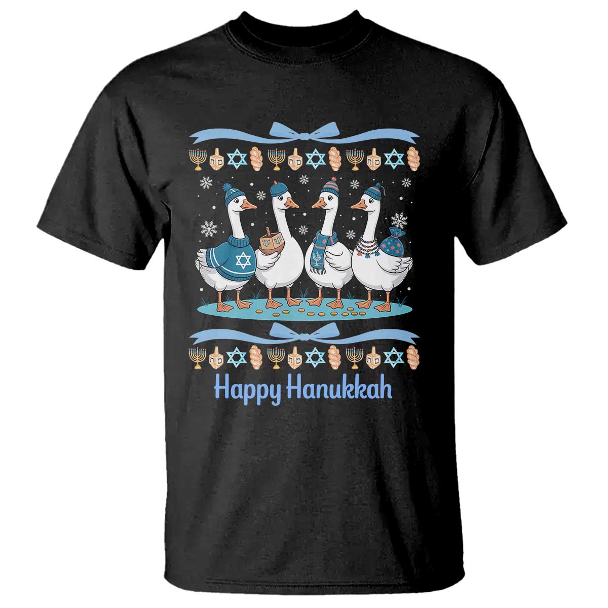 Happy Hanukkah T Shirt Funny Silly Goose Chanukah TS14 Black Print Your Wear