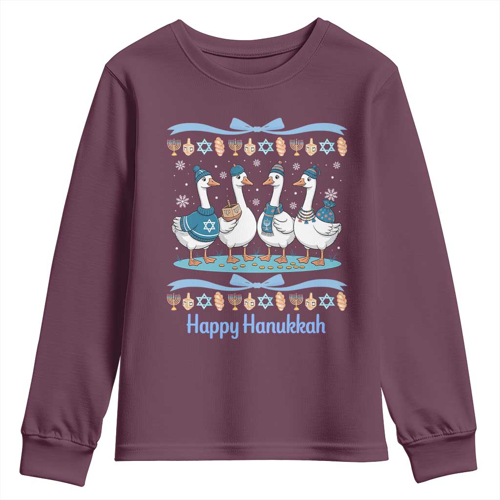 Happy Hanukkah Youth Sweatshirt Funny Silly Goose Chanukah TS14 Maroon Print Your Wear
