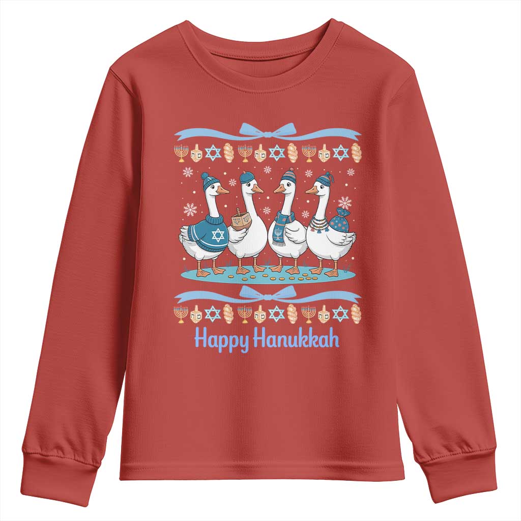 Happy Hanukkah Youth Sweatshirt Funny Silly Goose Chanukah TS14 Red Print Your Wear