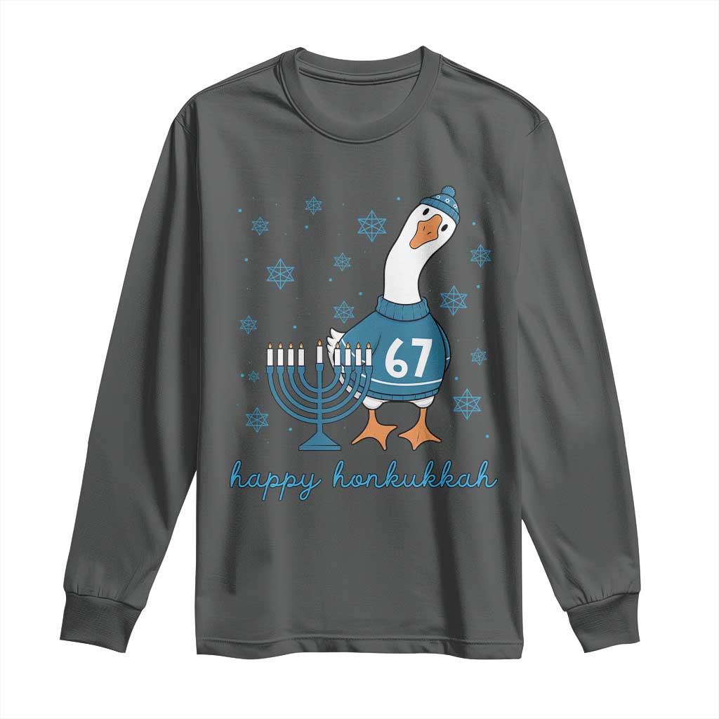 67 Six Seven Silly Goose Hanukkah Meme Long Sleeve Shirt Happy Honkukkah TS14 Dark Heather Print Your Wear