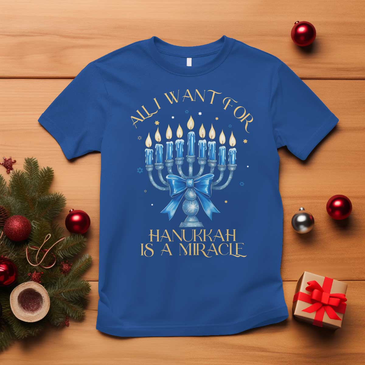 Funny Hanukkah T Shirt All I Want For Chanukkah Is A Miracle TS14 Royal Blue Print Your Wear