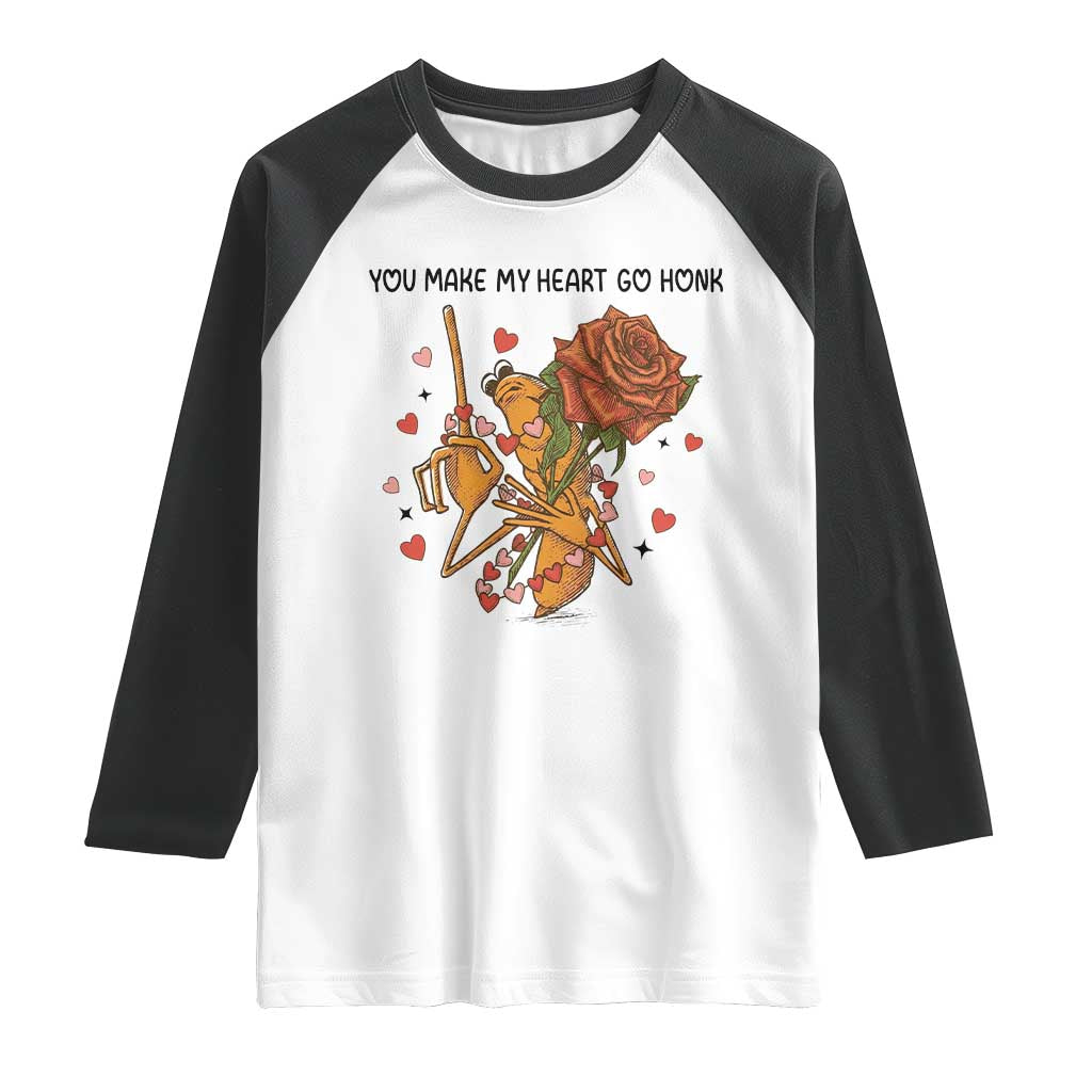 Marcus The Worm Valentine Meme Raglan Shirt You Make My Heart Go Honk TS14 White Black Print Your Wear