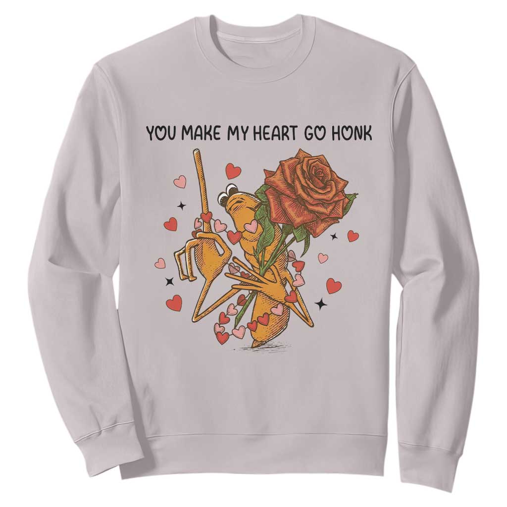 Marcus The Worm Valentine Meme Sweatshirt You Make My Heart Go Honk TS14 Ice Gray Print Your Wear