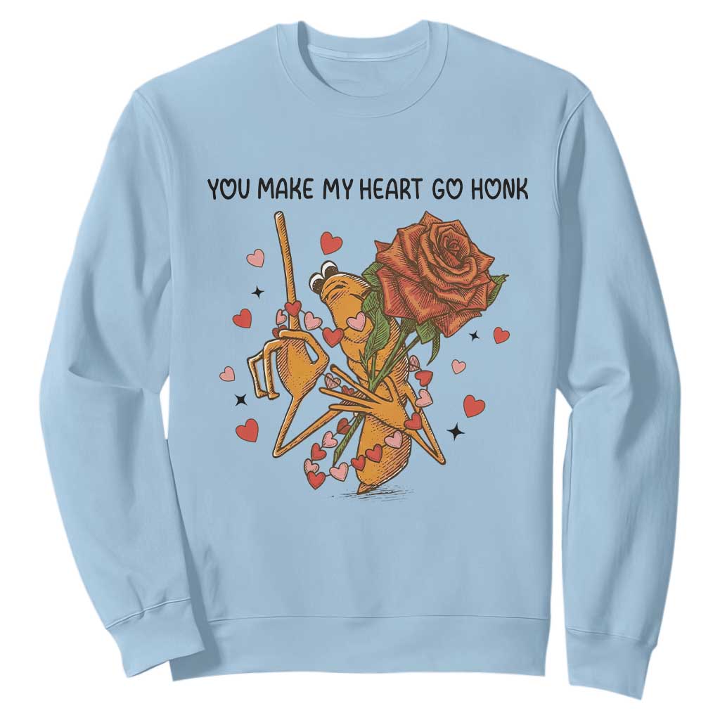 Marcus The Worm Valentine Meme Sweatshirt You Make My Heart Go Honk TS14 Light Blue Print Your Wear