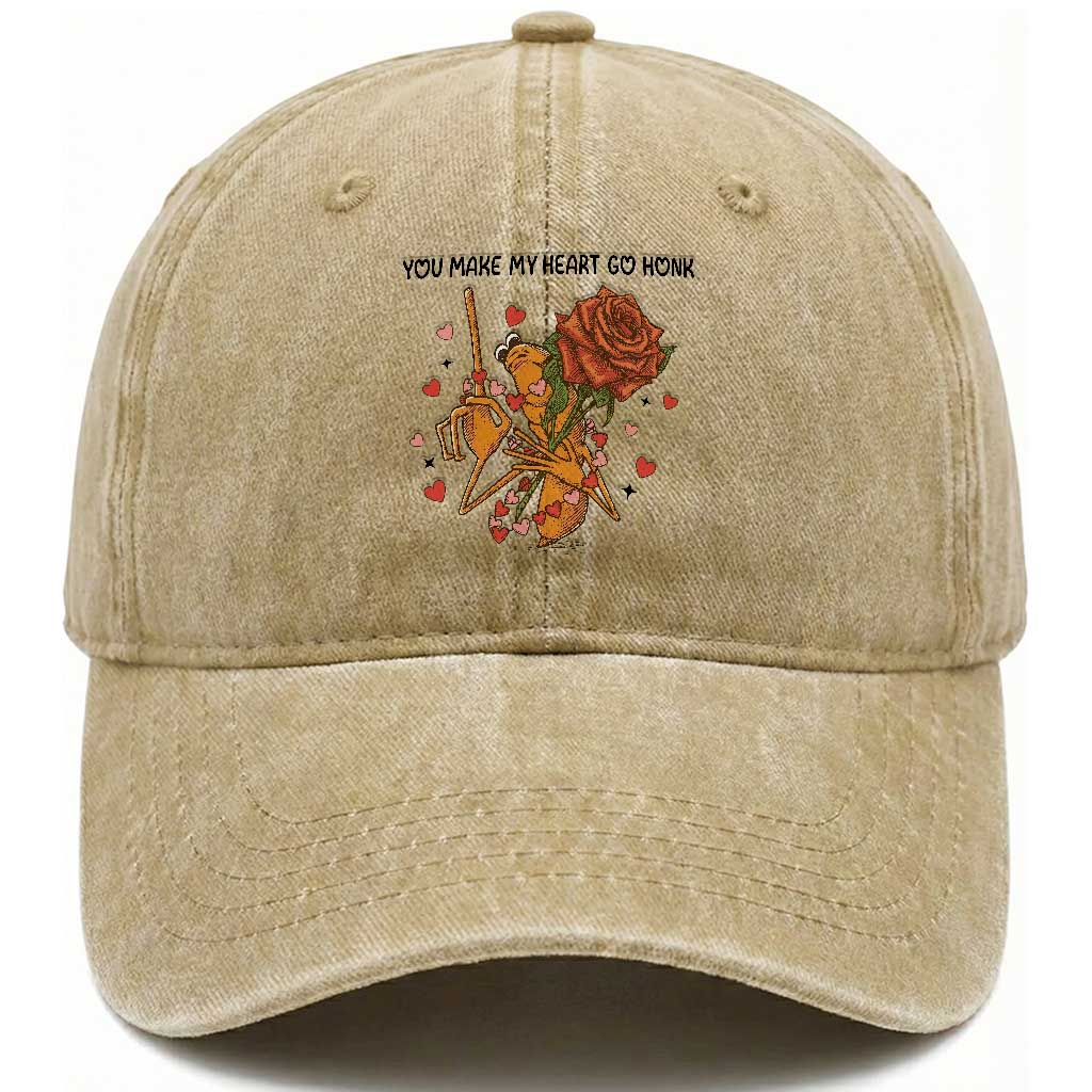 Marcus The Worm Valentine Meme Washed Cotton Baseball Cap You Make My Heart Go Honk TS14 Washed Cap Universal Fit Khaki Print Your Wear