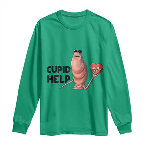 Marcus The Worm Valentine Meme Long Sleeve Shirt Cupid Help TS14 Irish Green Print Your Wear