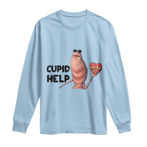 Marcus The Worm Valentine Meme Long Sleeve Shirt Cupid Help TS14 Light Blue Print Your Wear