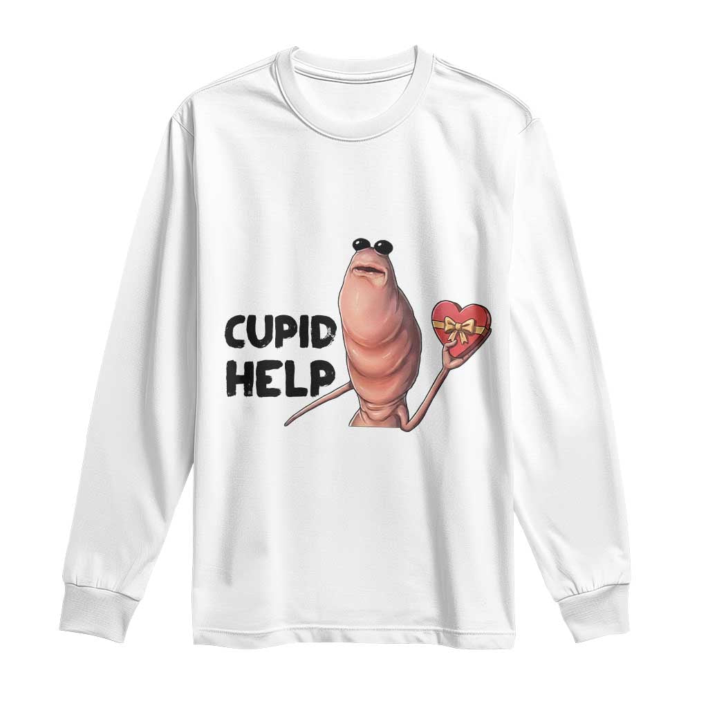 Marcus The Worm Valentine Meme Long Sleeve Shirt Cupid Help TS14 White Print Your Wear