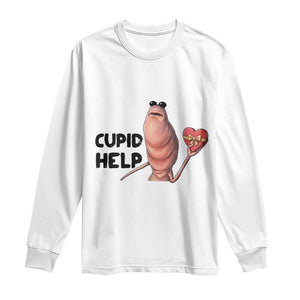 Marcus The Worm Valentine Meme Long Sleeve Shirt Cupid Help TS14 White Print Your Wear