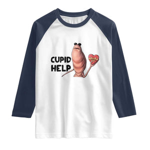 Marcus The Worm Valentine Meme Raglan Shirt Cupid Help TS14 White Navy Print Your Wear
