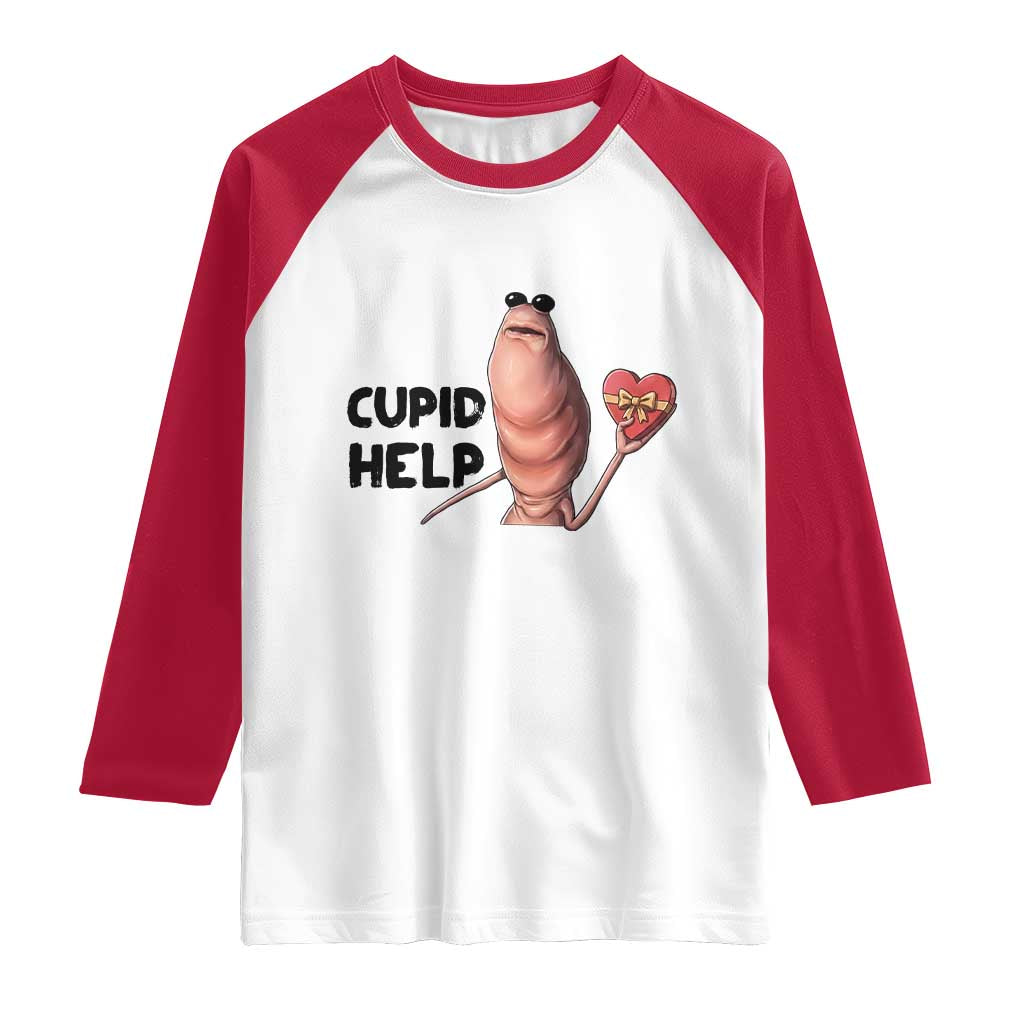 Marcus The Worm Valentine Meme Raglan Shirt Cupid Help TS14 White Red Print Your Wear
