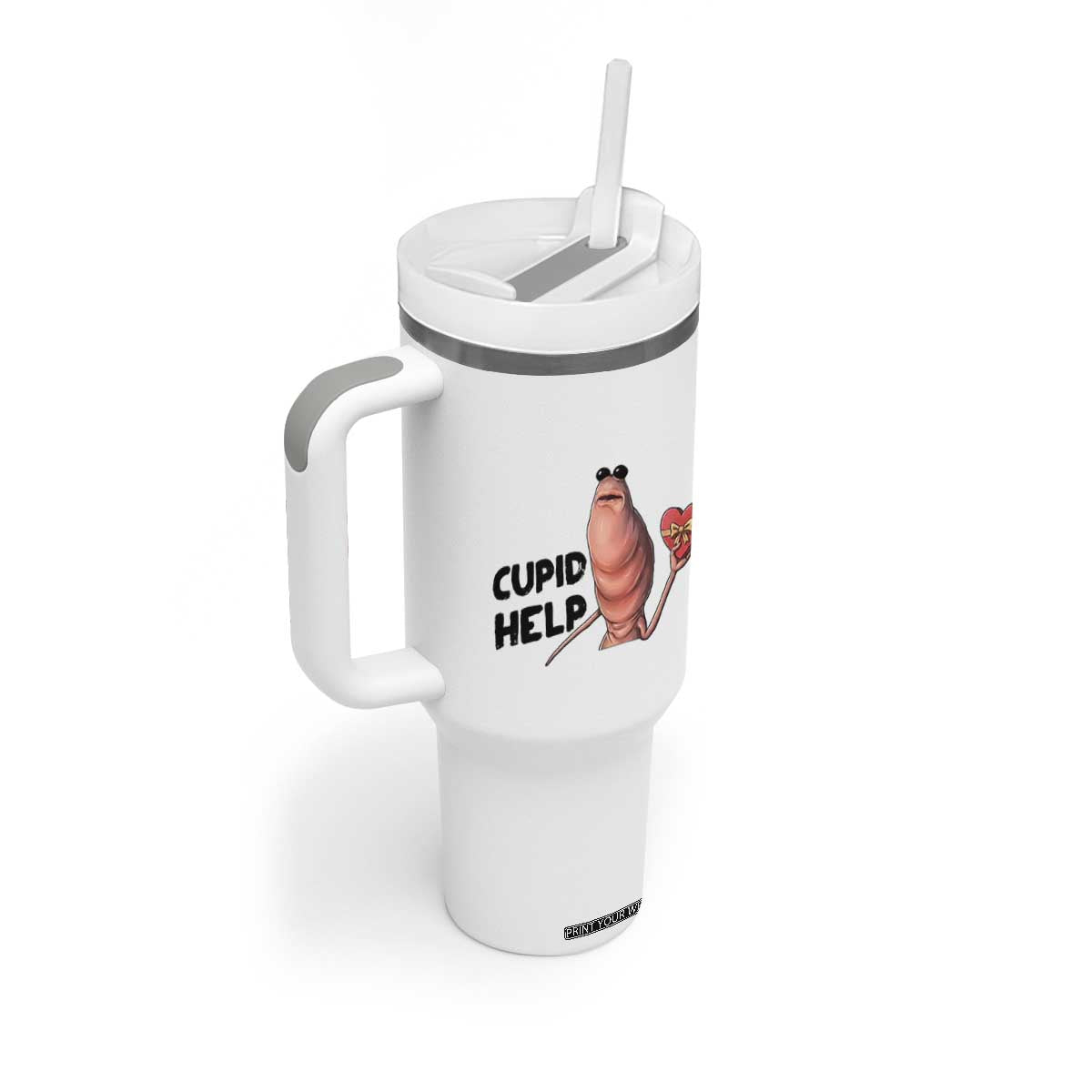 Marcus The Worm Valentine Meme Tumbler With Handle Cupid Help TS14 Print Your Wear