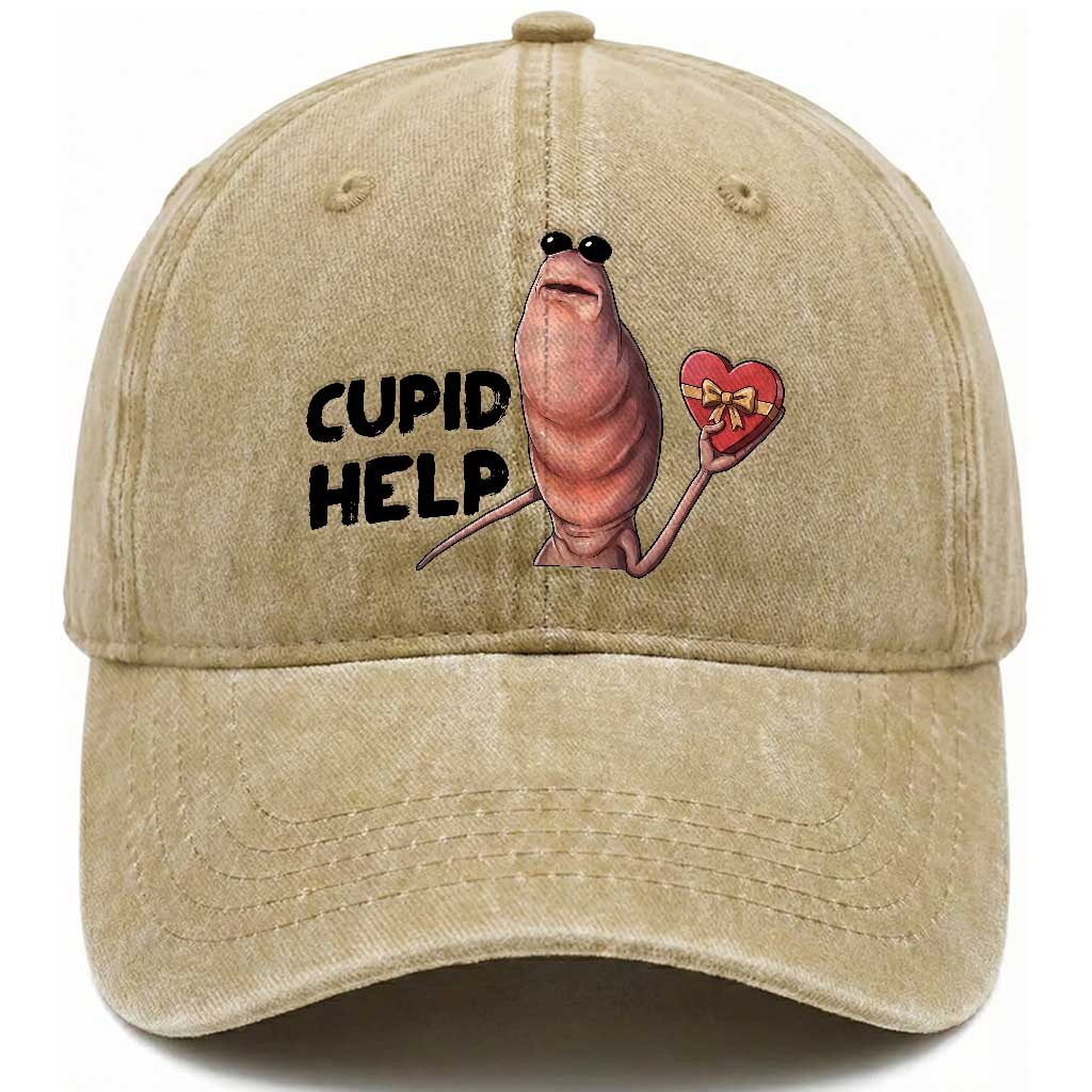 Marcus The Worm Valentine Meme Washed Cotton Baseball Cap Cupid Help TS14 Washed Cap Universal Fit Khaki Print Your Wear