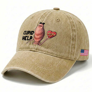 Marcus The Worm Valentine Meme Washed Cotton Baseball Cap Cupid Help TS14 Print Your Wear