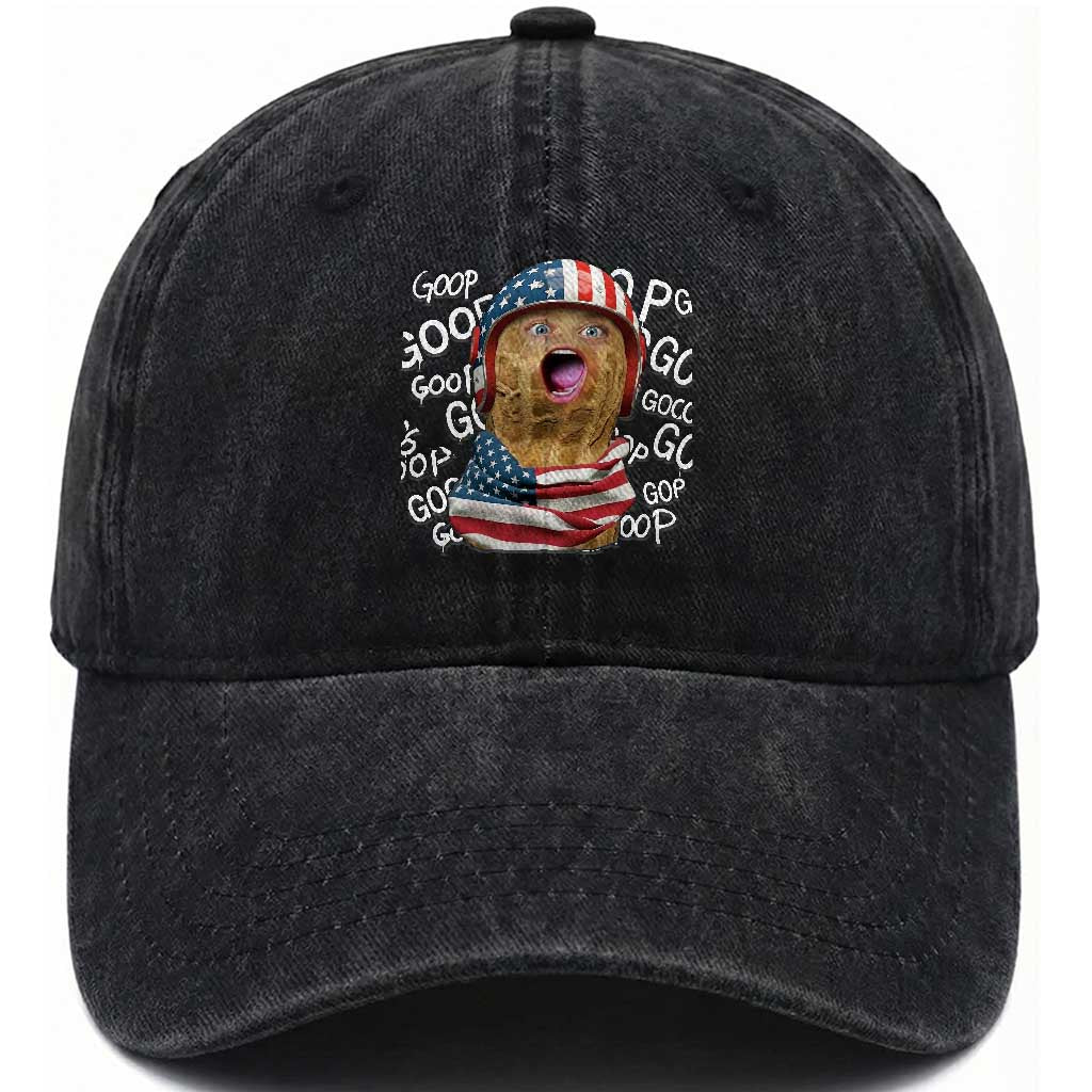 Burnt Peanut Goop Patriotic American Flag 4th of July Washed Cotton Baseball Cap TS14 Washed Cap Universal Fit Black Print Your Wear