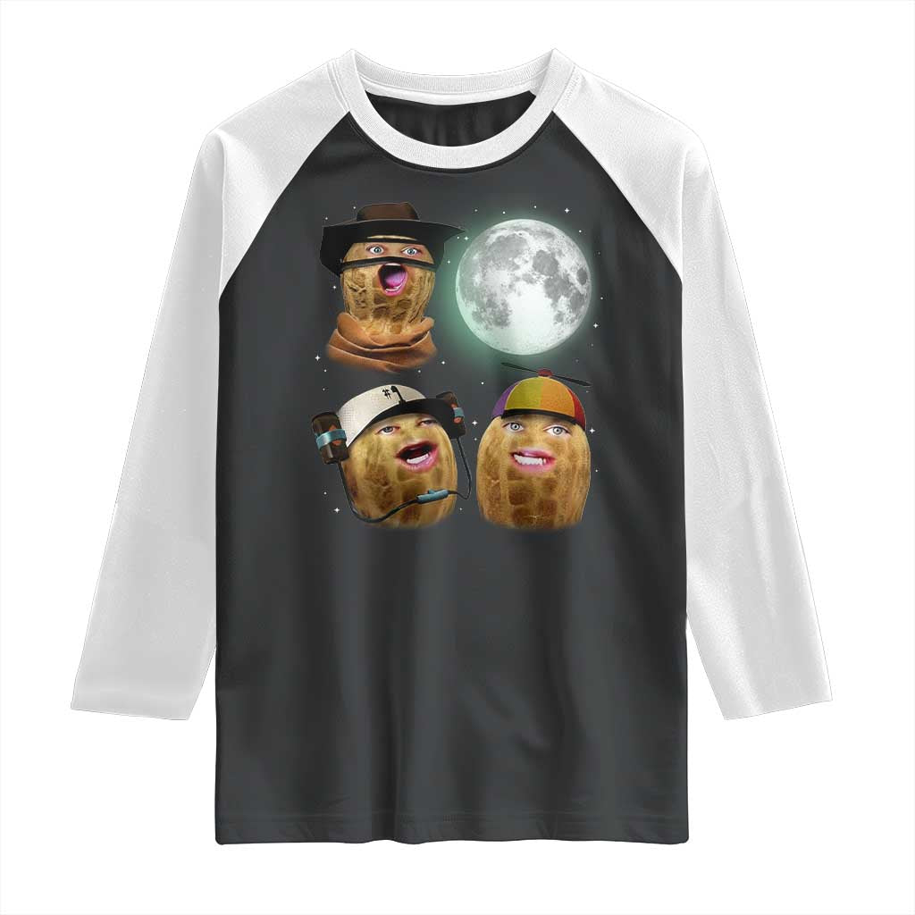 Funny Burnt Peanut Howling at the Moon Raglan Shirt TS14 Black White Print Your Wear