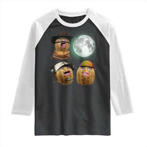 Funny Burnt Peanut Howling at the Moon Raglan Shirt TS14 Black White Print Your Wear