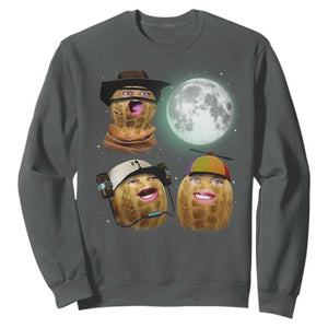 Funny Burnt Peanut Howling at the Moon Sweatshirt TS14 Dark Heather Print Your Wear