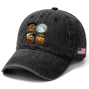 Funny Burnt Peanut Howling at the Moon Washed Cotton Baseball Cap TS14 Print Your Wear