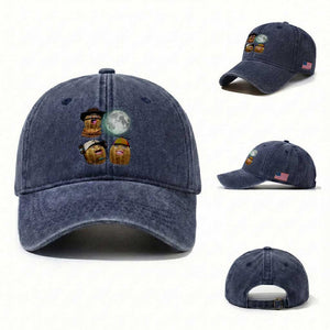 Funny Burnt Peanut Howling at the Moon Washed Cotton Baseball Cap TS14 Washed Cap Universal Fit Navy Print Your Wear