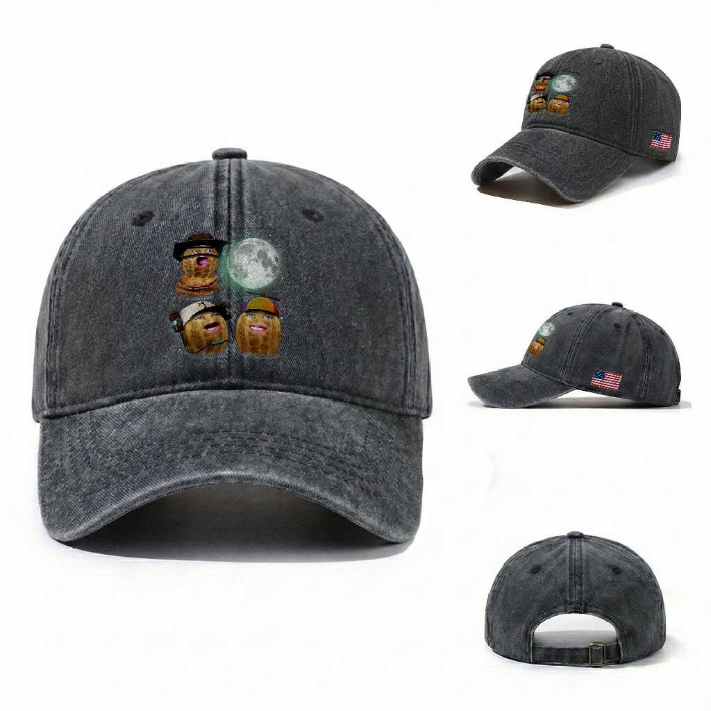 Funny Burnt Peanut Howling at the Moon Washed Cotton Baseball Cap TS14 Washed Cap Universal Fit Dark Gray Print Your Wear