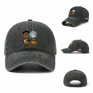 Funny Burnt Peanut Howling at the Moon Washed Cotton Baseball Cap TS14 Washed Cap Universal Fit Dark Green Print Your Wear