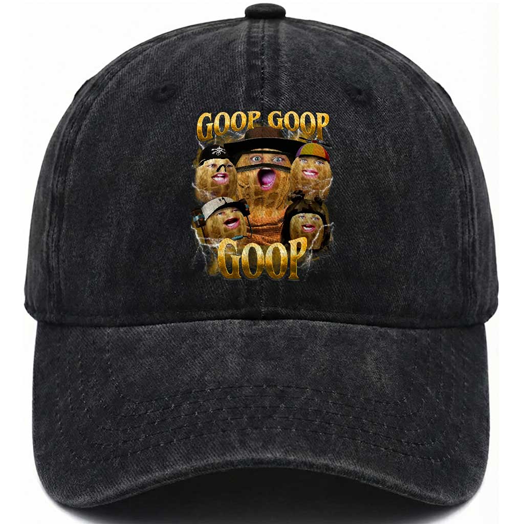 Funny Burnt Peanut Goop Washed Cotton Baseball Cap Bungulato 90s Bootleg TS14 Washed Cap Universal Fit Black Print Your Wear