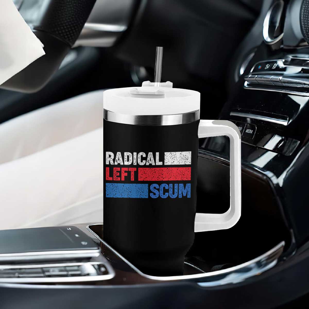 Radical Left Scum Tumbler With Handle Sarcastic Political Quote American Flag TS14 Print Your Wear