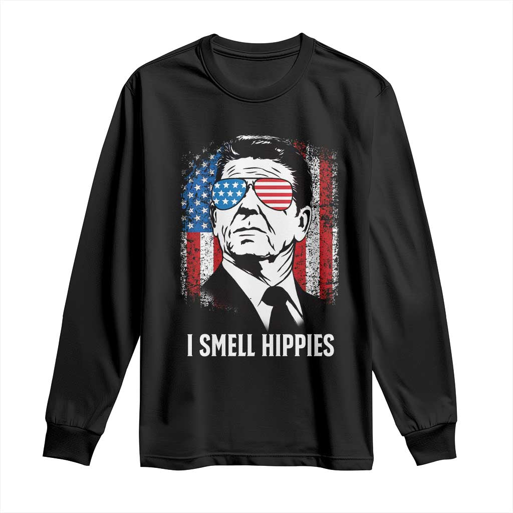 Ronald Reagan 4th of July America Flag Long Sleeve Shirt I Smell Hippies TS14 Black Print Your Wear