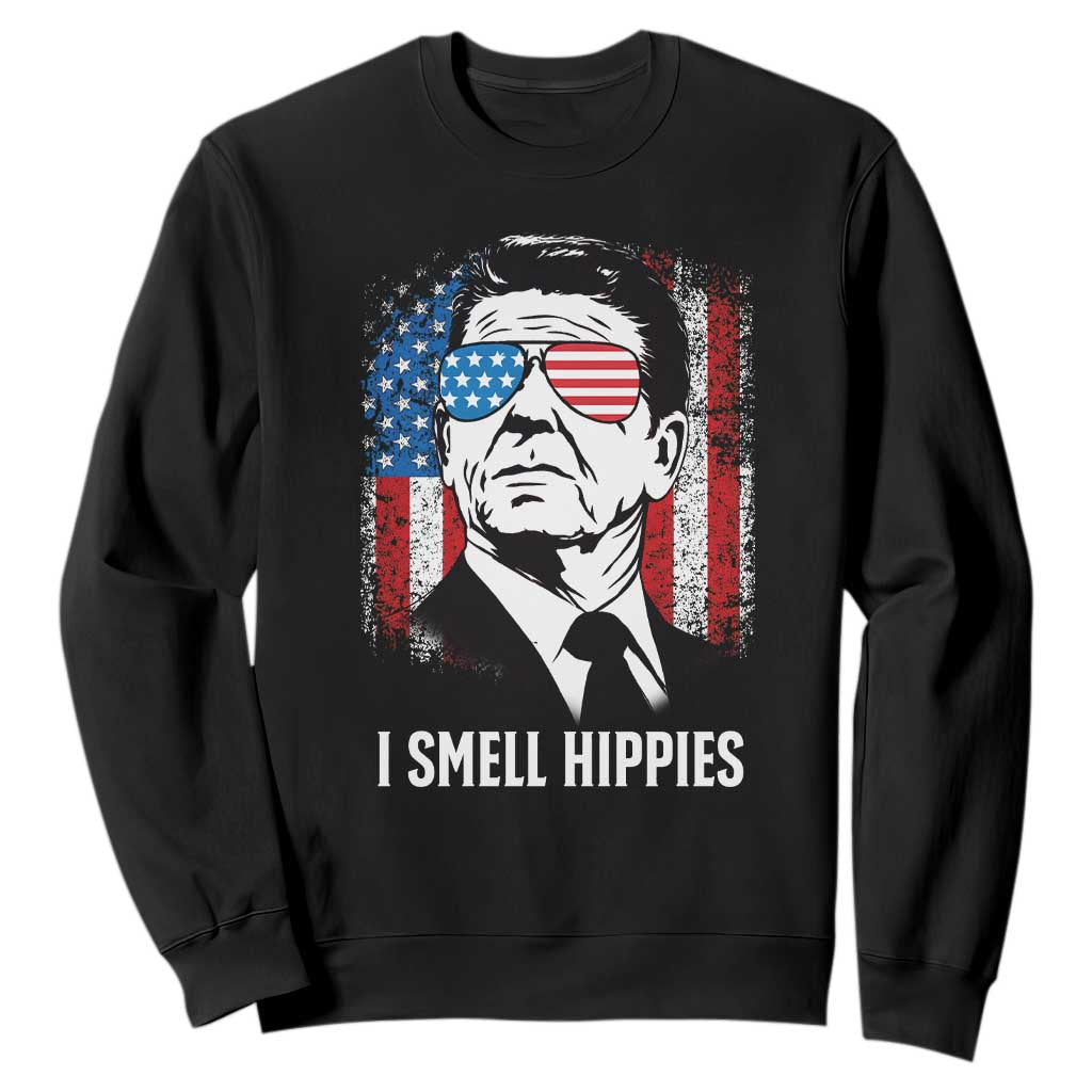 Ronald Reagan 4th of July America Flag Sweatshirt I Smell Hippies TS14 Black Print Your Wear