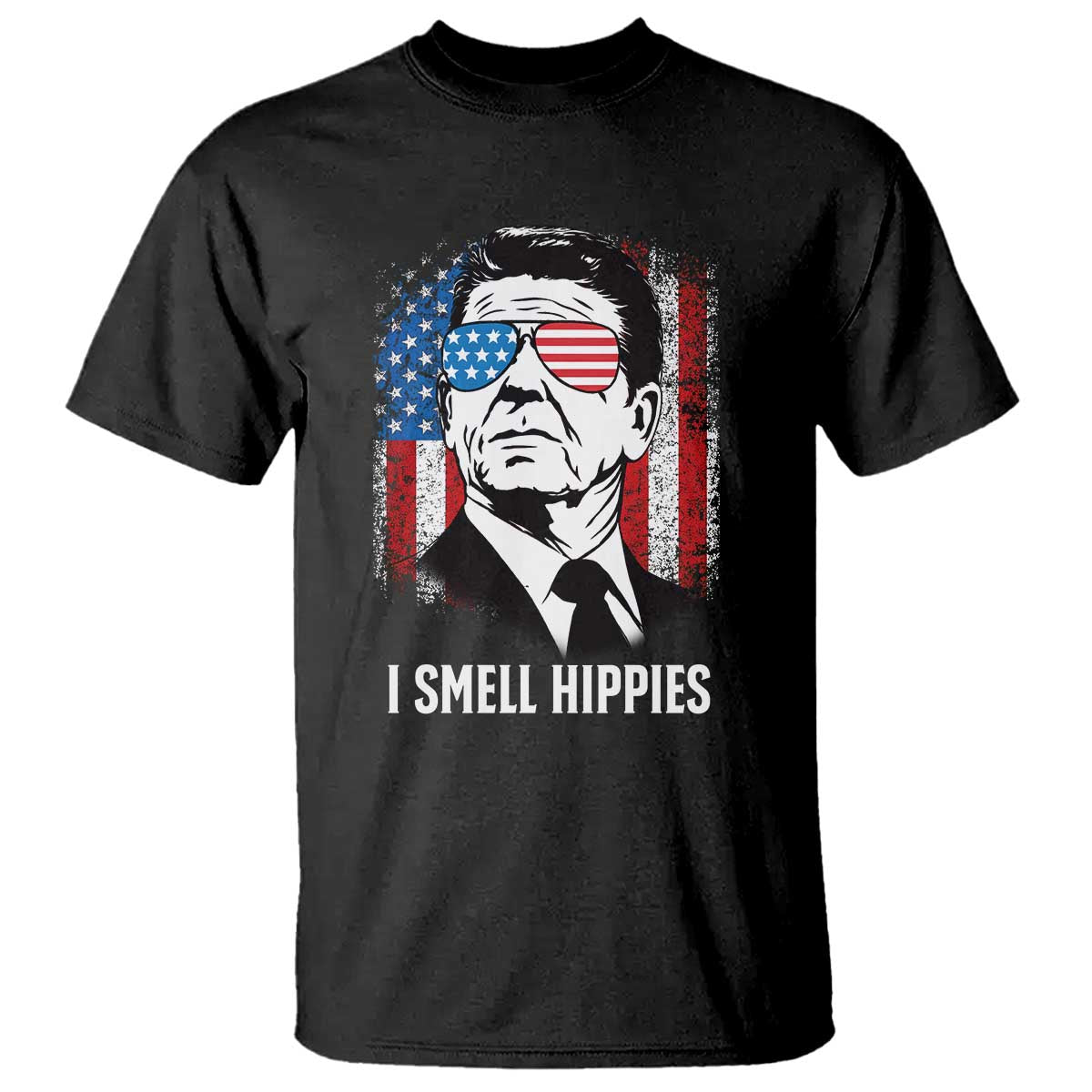 Ronald Reagan 4th of July America Flag T Shirt I Smell Hippies TS14 Black Print Your Wear