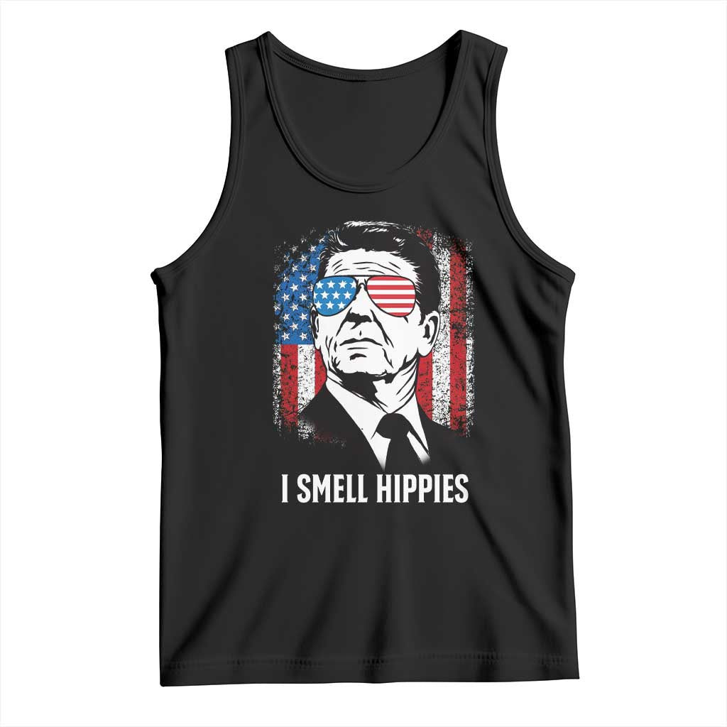 Ronald Reagan 4th of July America Flag Tank Top I Smell Hippies TS14 Black Print Your Wear