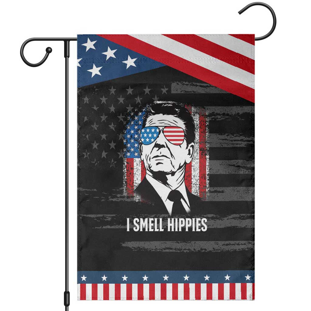 Ronald Reagan 4th of July America Flag Garden Flag I Smell Hippies TS14 Distressed Black Blue Print Your Wear
