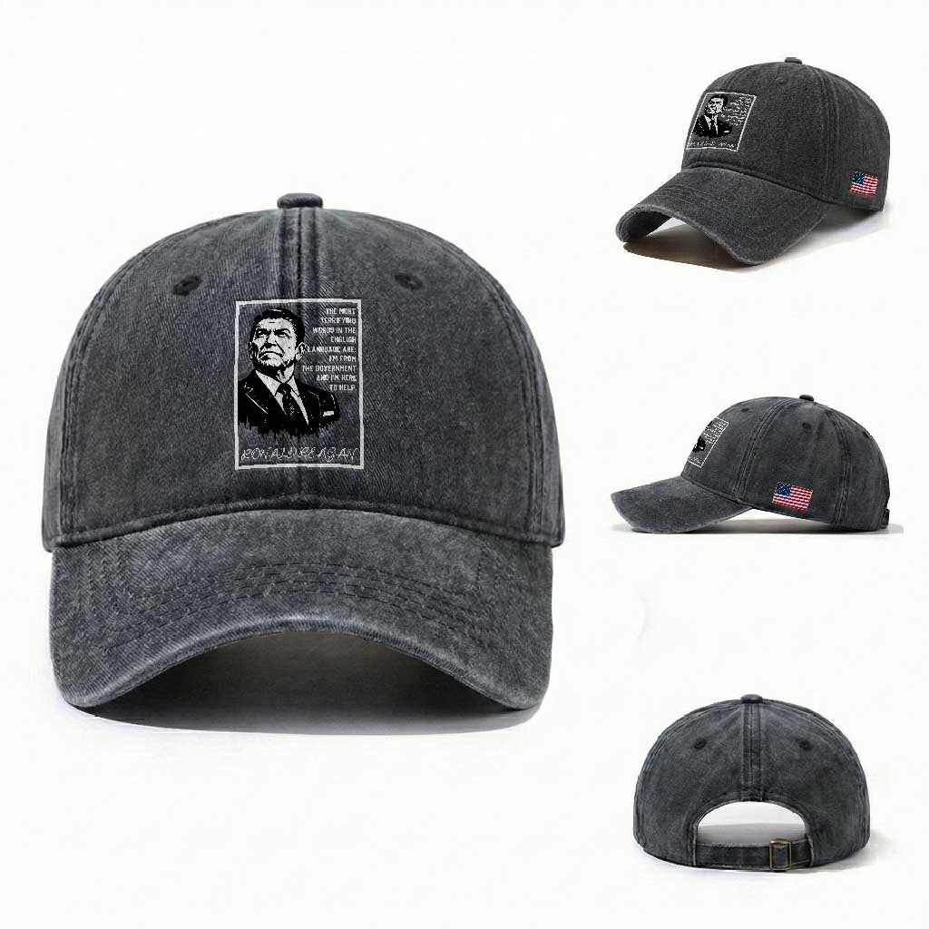 Ronald Reagan Quote Washed Cotton Baseball Cap American Flag US President TS14 Washed Cap Universal Fit Dark Gray Print Your Wear