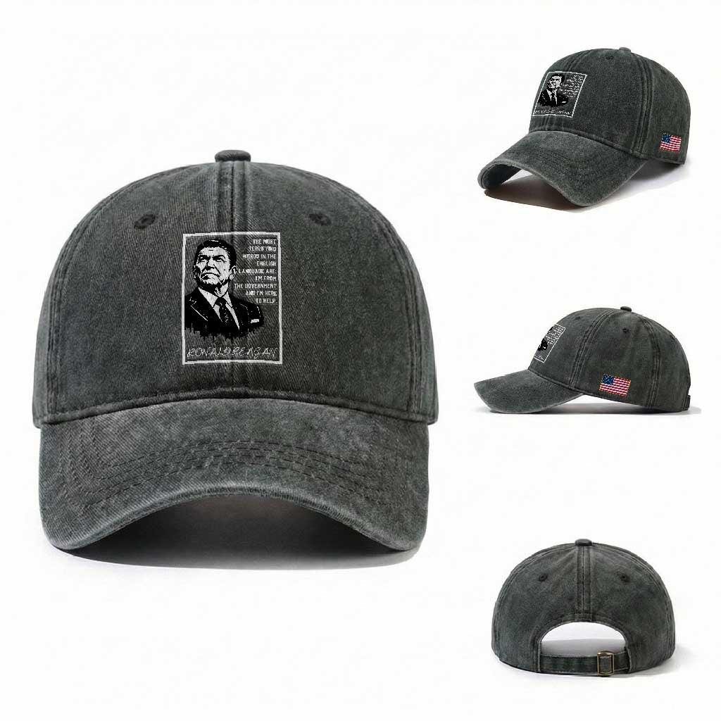Ronald Reagan Quote Washed Cotton Baseball Cap American Flag US President TS14 Washed Cap Universal Fit Dark Green Print Your Wear