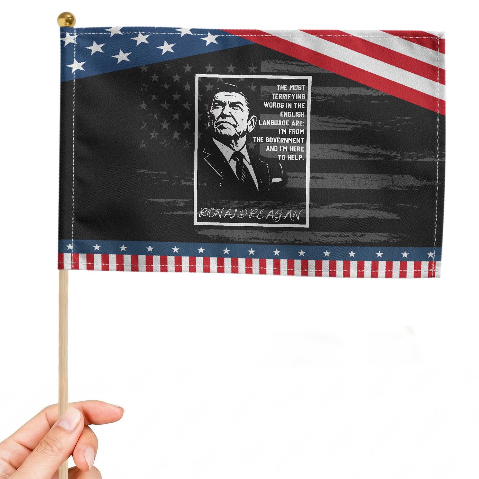 Ronald Reagan Quote Patriotic Handheld Flag American Flag US President TS14 Distressed 8.2