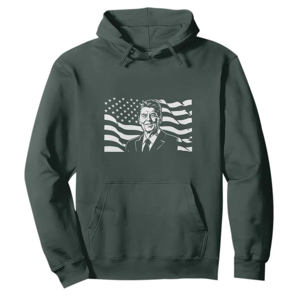 Ronald Reagan America Flag US President Hoodie TS14 Dark Forest Green Print Your Wear