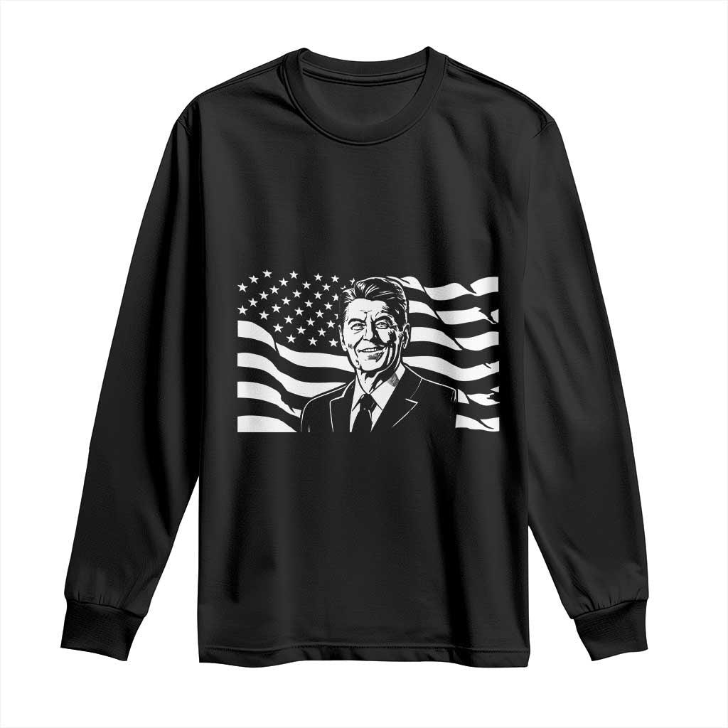 Ronald Reagan America Flag US President Long Sleeve Shirt TS14 Black Print Your Wear