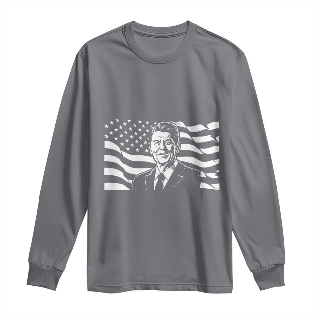 Ronald Reagan America Flag US President Long Sleeve Shirt TS14 Charcoal Print Your Wear