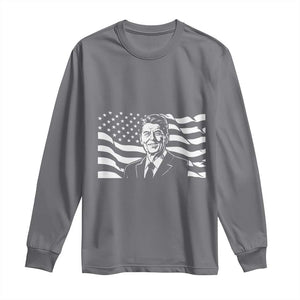 Ronald Reagan America Flag US President Long Sleeve Shirt TS14 Charcoal Print Your Wear