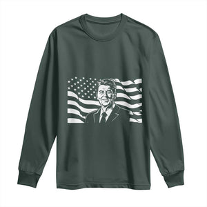 Ronald Reagan America Flag US President Long Sleeve Shirt TS14 Dark Forest Green Print Your Wear