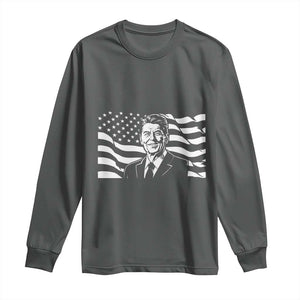 Ronald Reagan America Flag US President Long Sleeve Shirt TS14 Dark Heather Print Your Wear