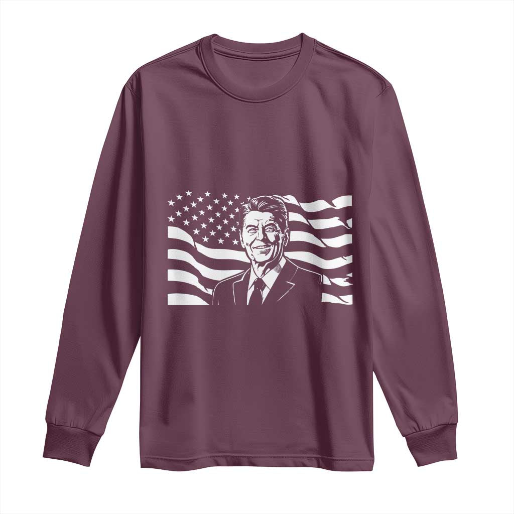 Ronald Reagan America Flag US President Long Sleeve Shirt TS14 Maroon Print Your Wear