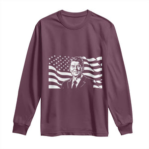 Ronald Reagan America Flag US President Long Sleeve Shirt TS14 Maroon Print Your Wear
