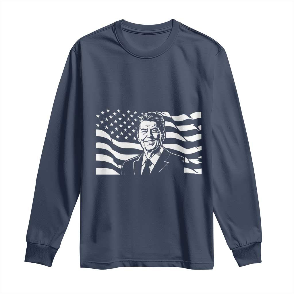 Ronald Reagan America Flag US President Long Sleeve Shirt TS14 Navy Print Your Wear