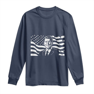 Ronald Reagan America Flag US President Long Sleeve Shirt TS14 Navy Print Your Wear